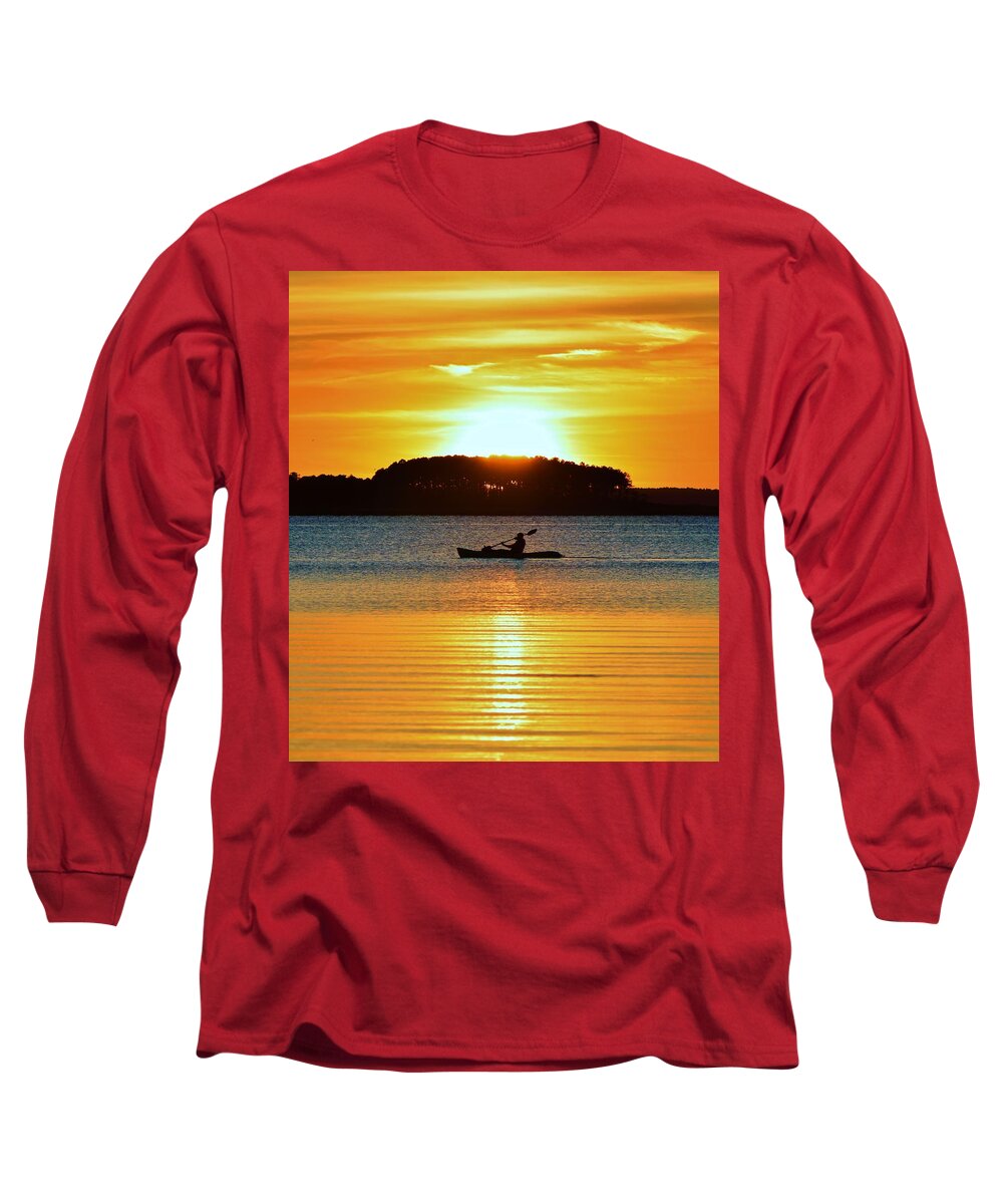 Kayak Long Sleeve T-Shirt featuring the photograph A Reason to Kayak - Summer Sunset by Billy Beck
