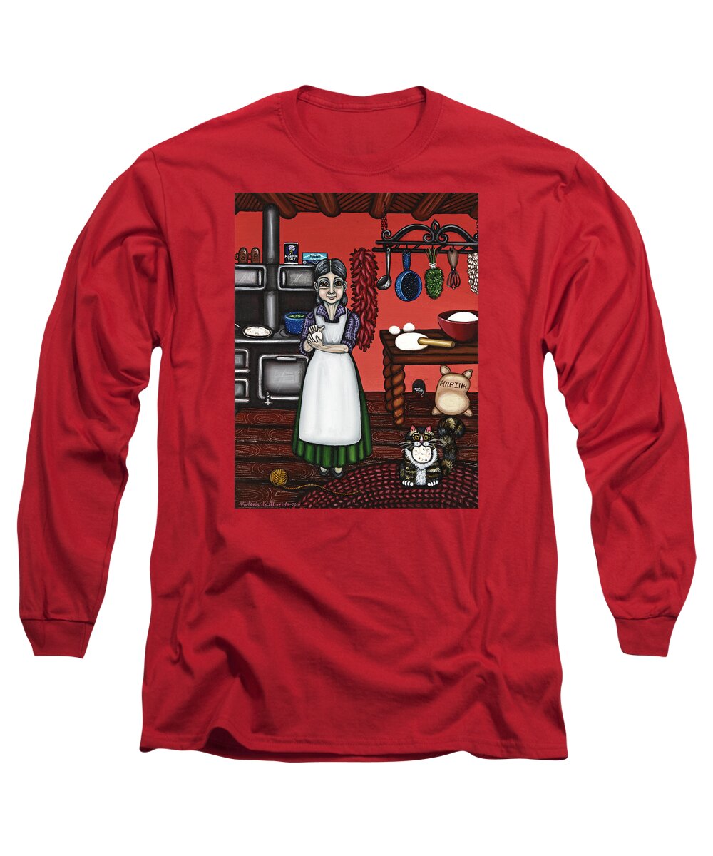 Cook Long Sleeve T-Shirt featuring the painting Abuelita or Grandma #2 by Victoria De Almeida