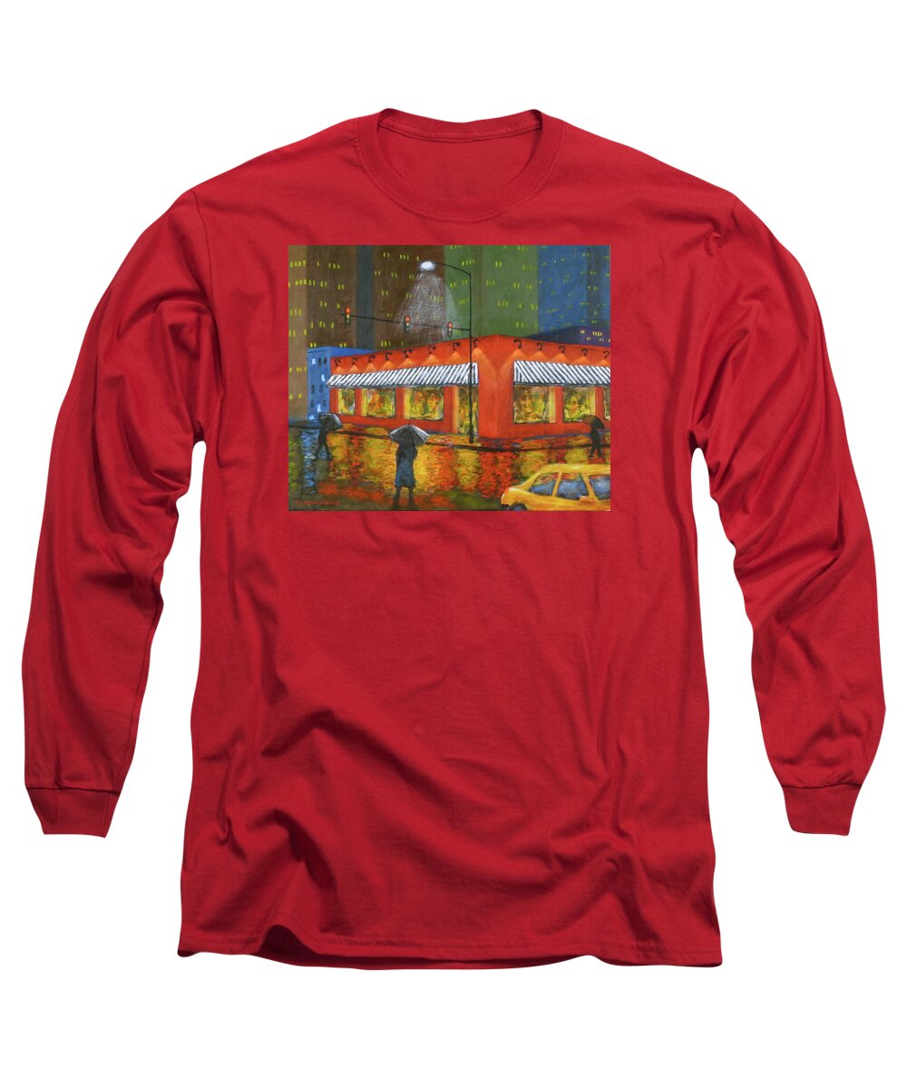 City Rain Long Sleeve T-Shirt featuring the painting City Showers by J Loren Reedy