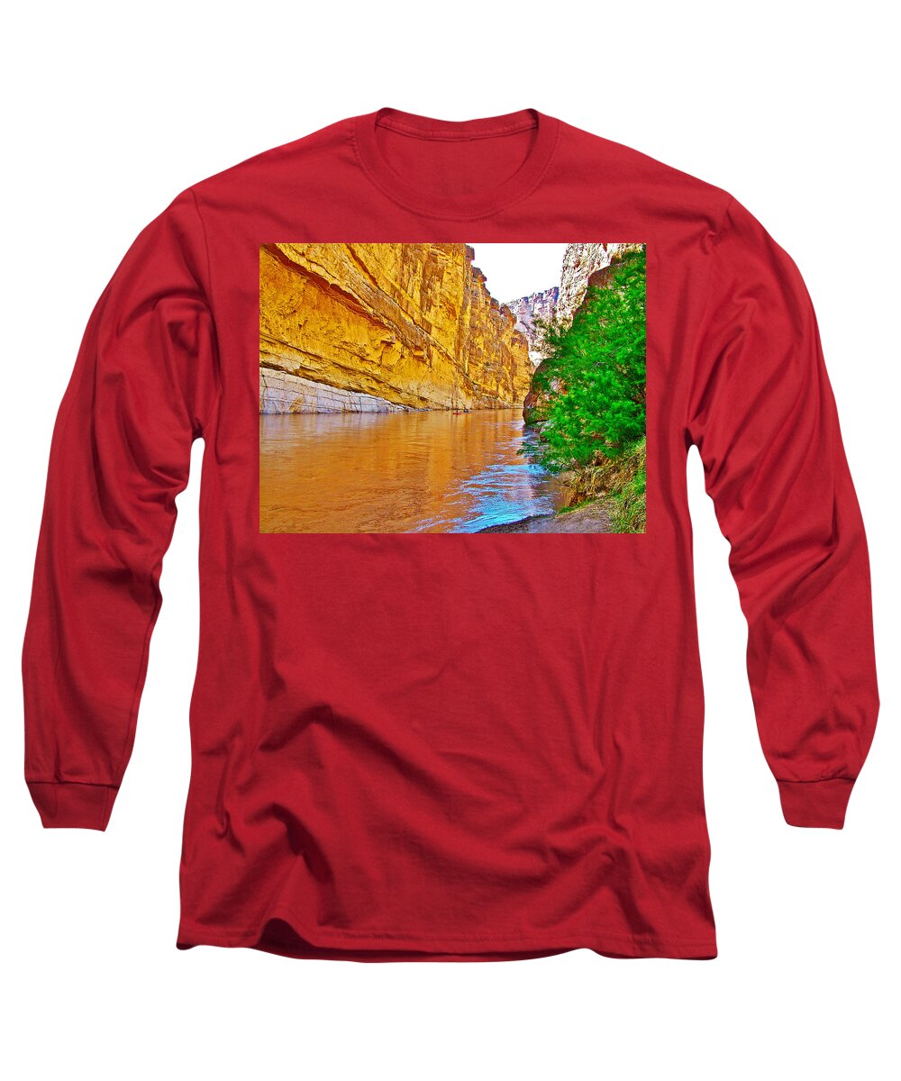 Rafting In Santa Elena Canyon In Big Bend National Park Long Sleeve T-Shirt featuring the photograph Rafting in Santa Elena Canyon in Big Bend National Park-Texas #1 by Ruth Hager