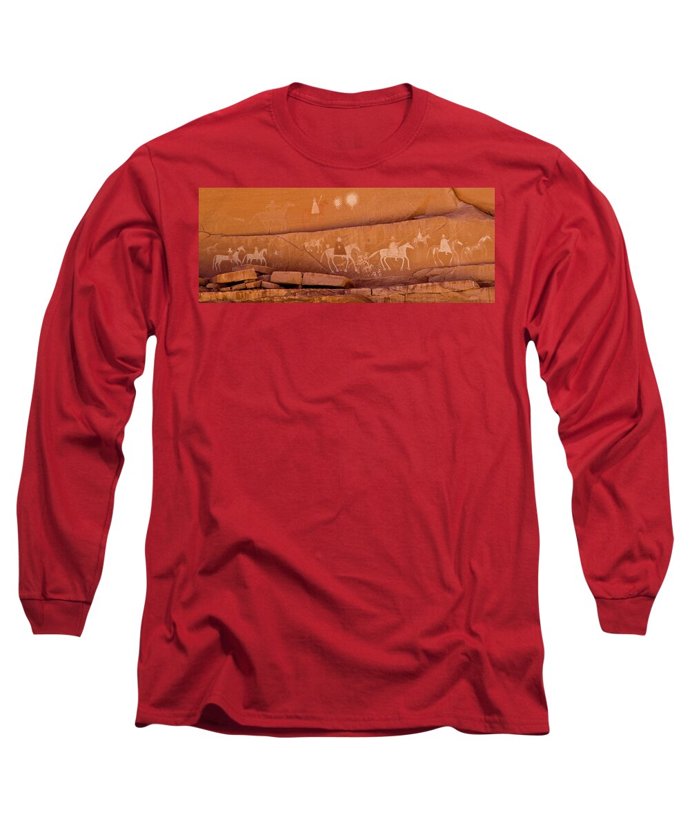 Photography Long Sleeve T-Shirt featuring the photograph Petroglyphs On Sandstone, Canyon De #2 by Panoramic Images