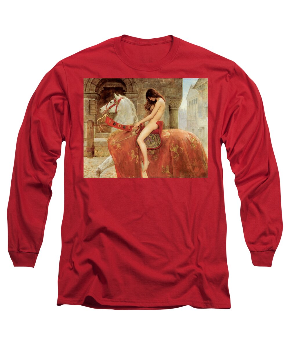 Lady Godiva Long Sleeve T-Shirt featuring the painting Lady Godiva #3 by John Collier