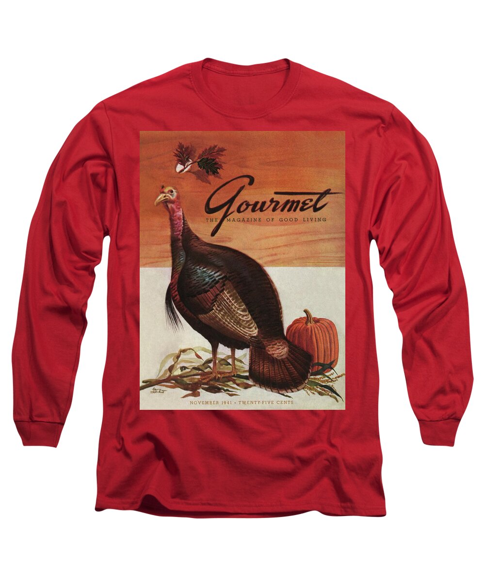 Illustration Long Sleeve T-Shirt featuring the photograph A Thanksgiving Turkey And Pumpkin by Henry Stahlhut