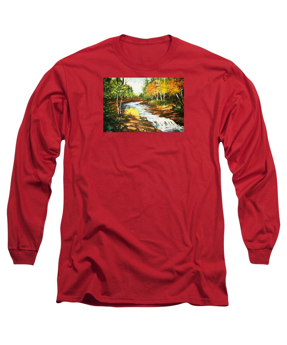 Forest Long Sleeve T-Shirt featuring the painting A Winding Creek in Autumn by Al Brown