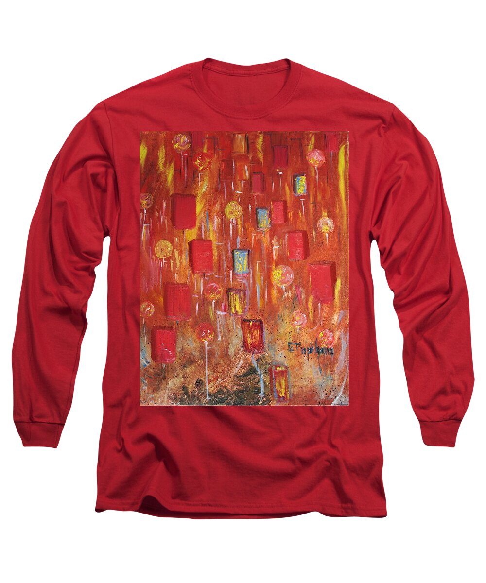 Abstract Long Sleeve T-Shirt featuring the painting Against Gravity II by Evelina Popilian