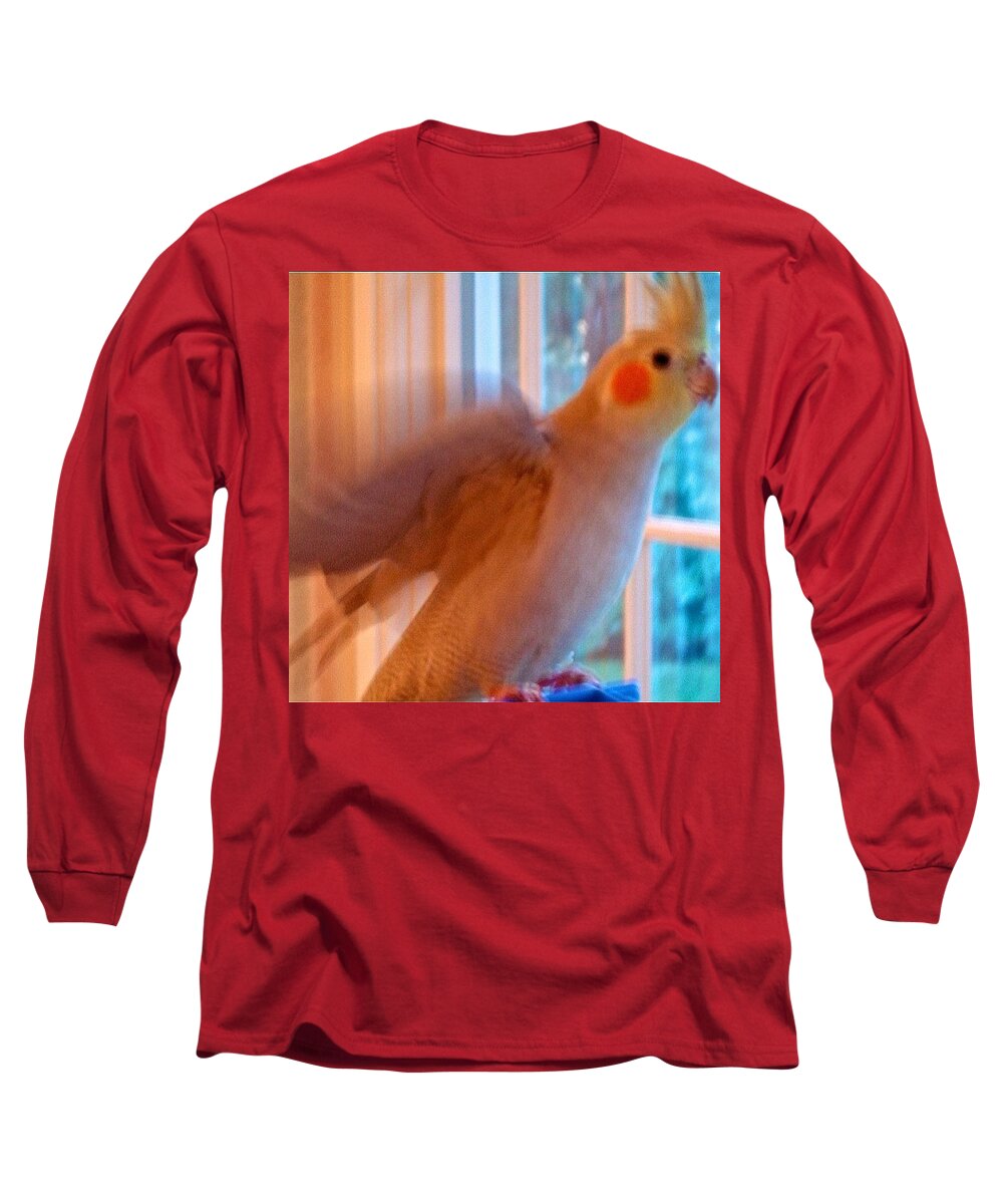 Cockatiel Long Sleeve T-Shirt featuring the photograph Aristotle says Shoot Quick by Anna Porter