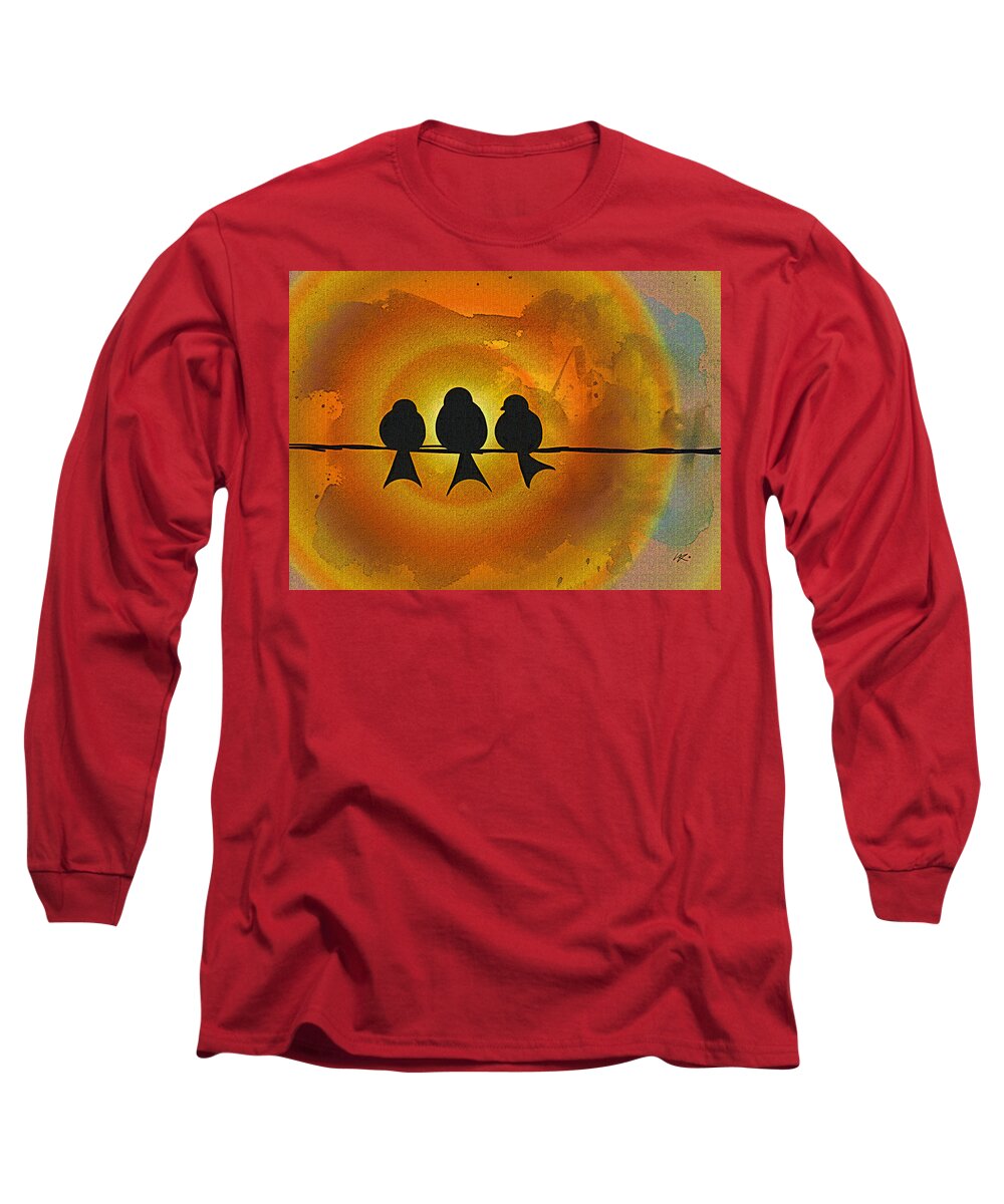 Birds Long Sleeve T-Shirt featuring the digital art Birds on a Wire by Kiki Art