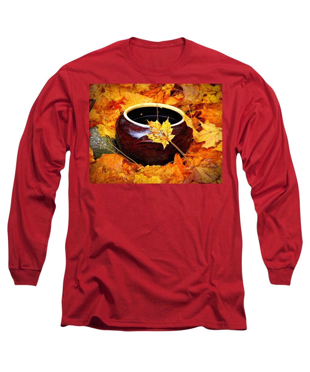 Still Life Long Sleeve T-Shirt featuring the photograph Bowl and Leaves by Rodney Lee Williams