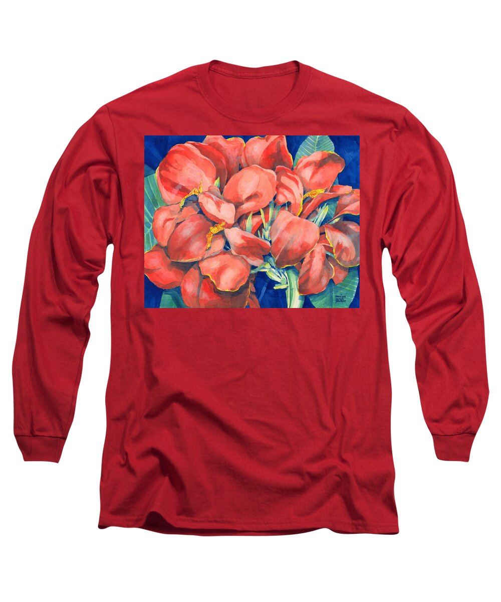 Canna Long Sleeve T-Shirt featuring the painting Cannas by Pauline Walsh Jacobson