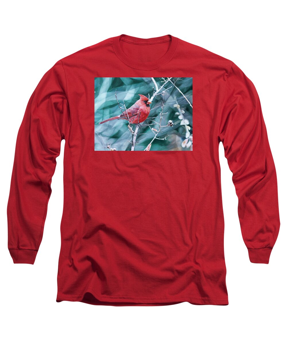 Cardinal Long Sleeve T-Shirt featuring the painting Cardinal in Winter by Joshua Martin