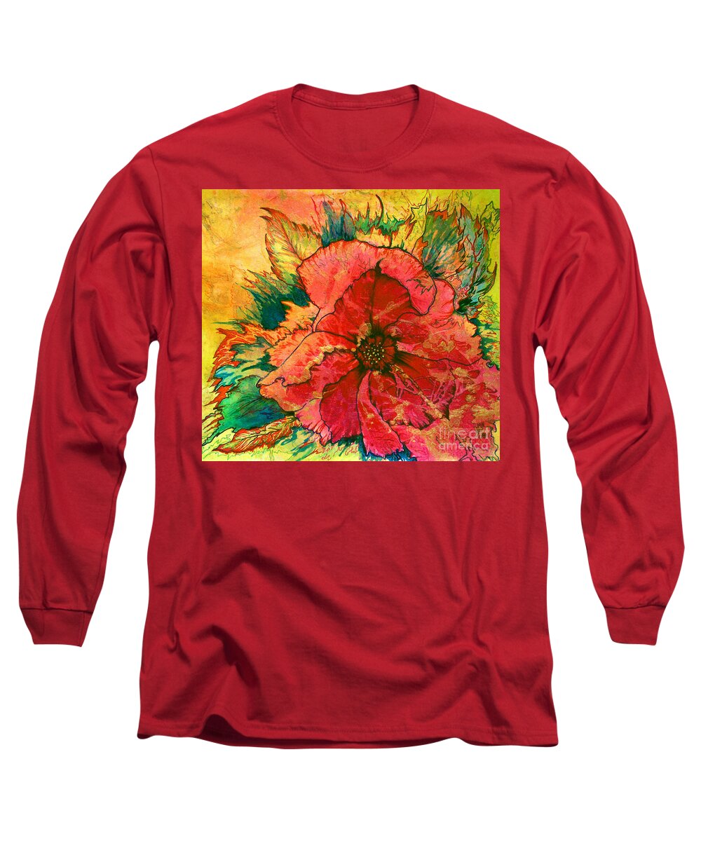 Christmas Long Sleeve T-Shirt featuring the painting Christmas Flower by Nancy Cupp