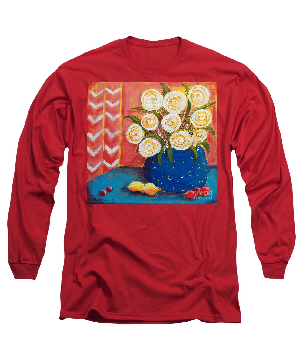 Flowers Long Sleeve T-Shirt featuring the painting Circle Flowers With Chevrons by Lee Owenby