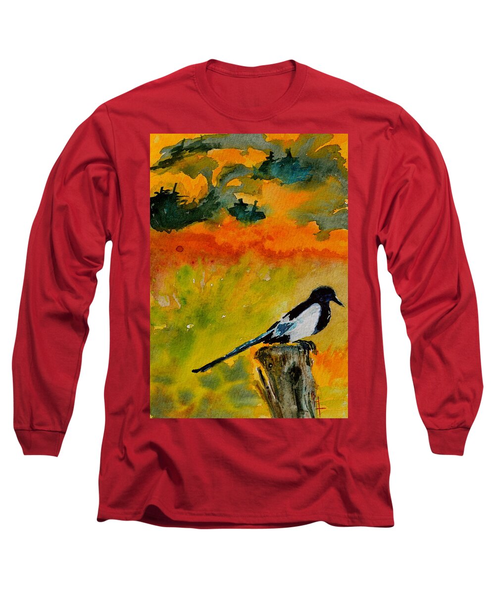 Magpie Long Sleeve T-Shirt featuring the painting Consider by Beverley Harper Tinsley
