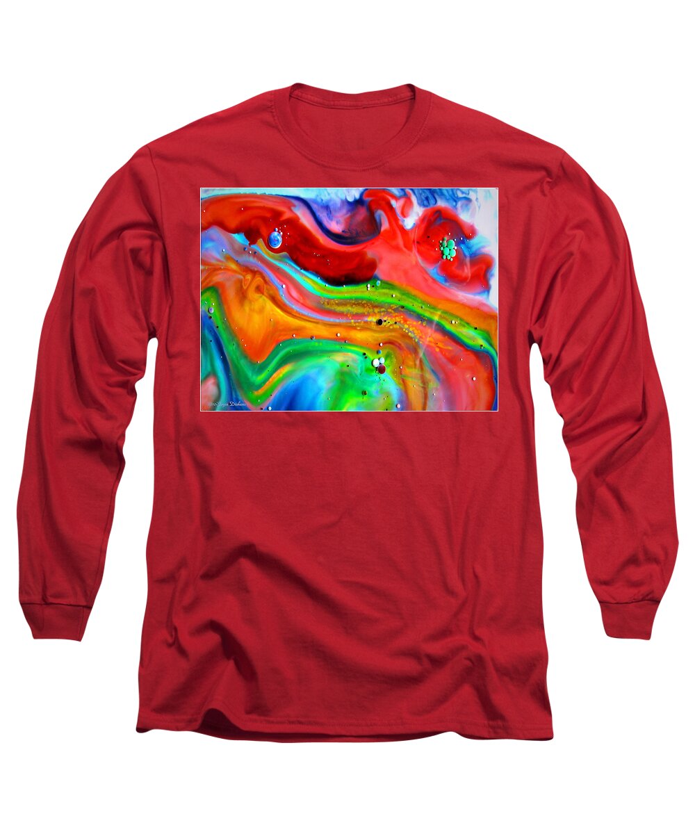 Liquid Art Long Sleeve T-Shirt featuring the painting Cosmic Lights by Joyce Dickens