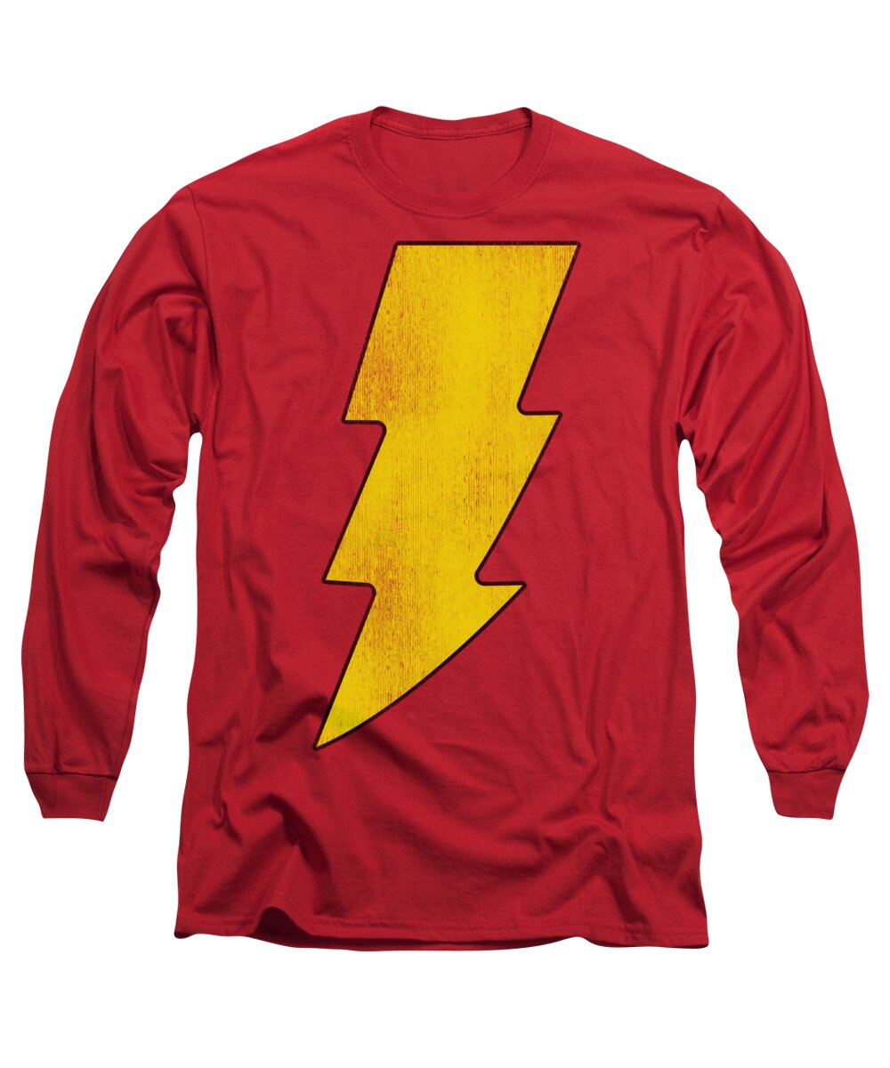 Dc Comics Long Sleeve T-Shirt featuring the digital art Dc - Shazam Logo Distressed by Brand A