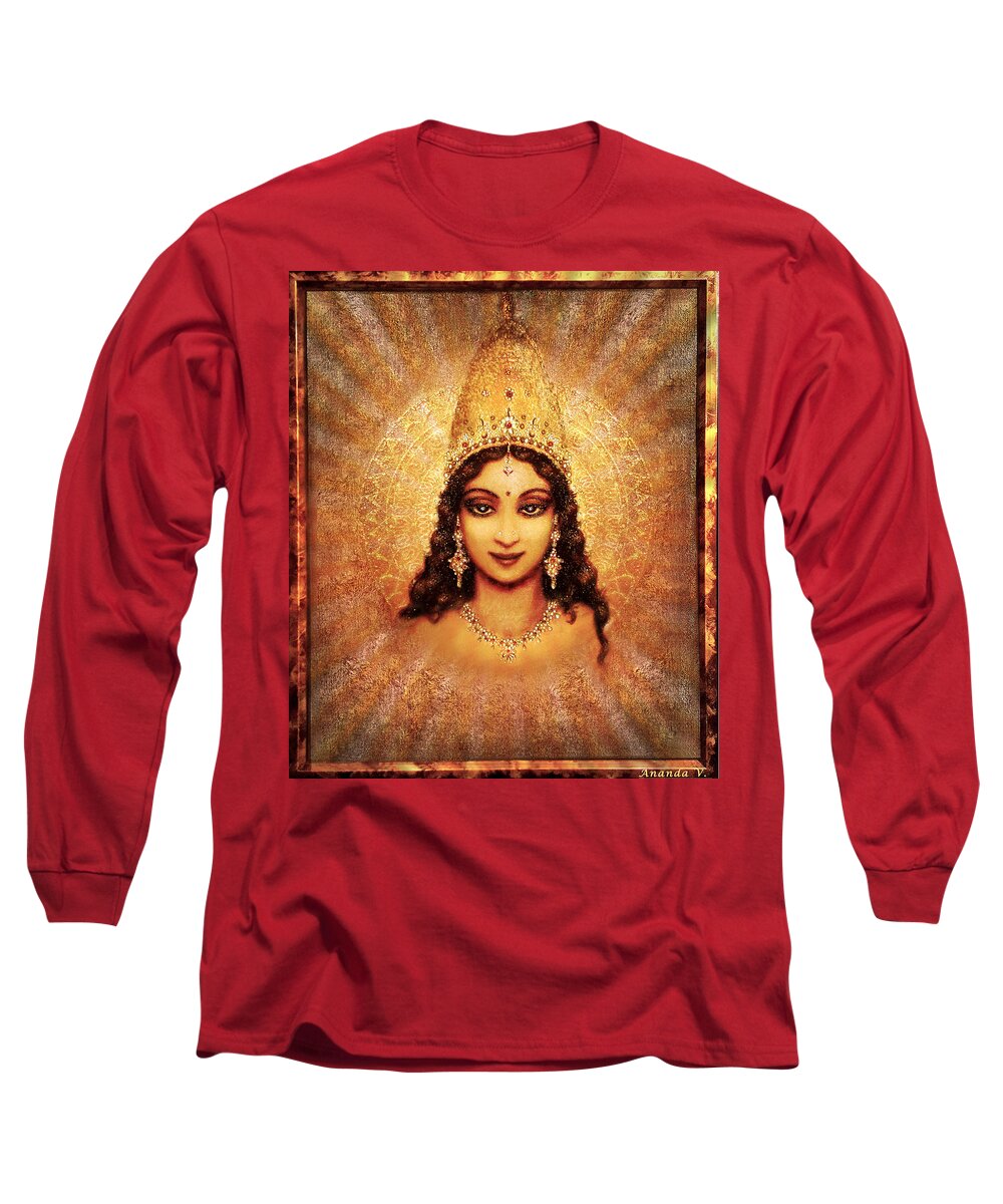 Goddess Painting Long Sleeve T-Shirt featuring the mixed media Devi Darshan by Ananda Vdovic