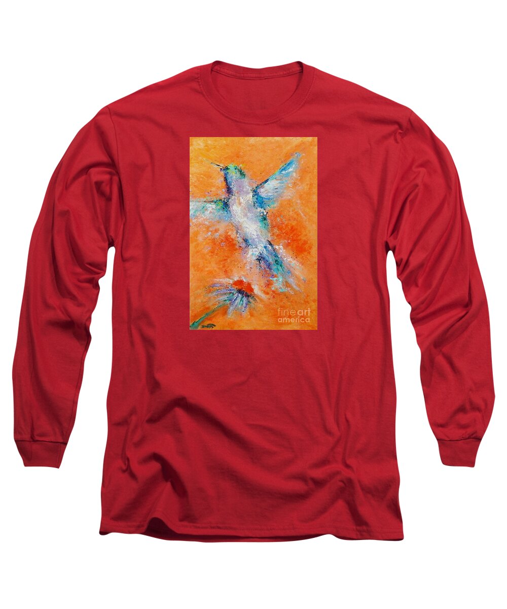 Hummingbird Long Sleeve T-Shirt featuring the painting Don't Fly Away by Dan Campbell