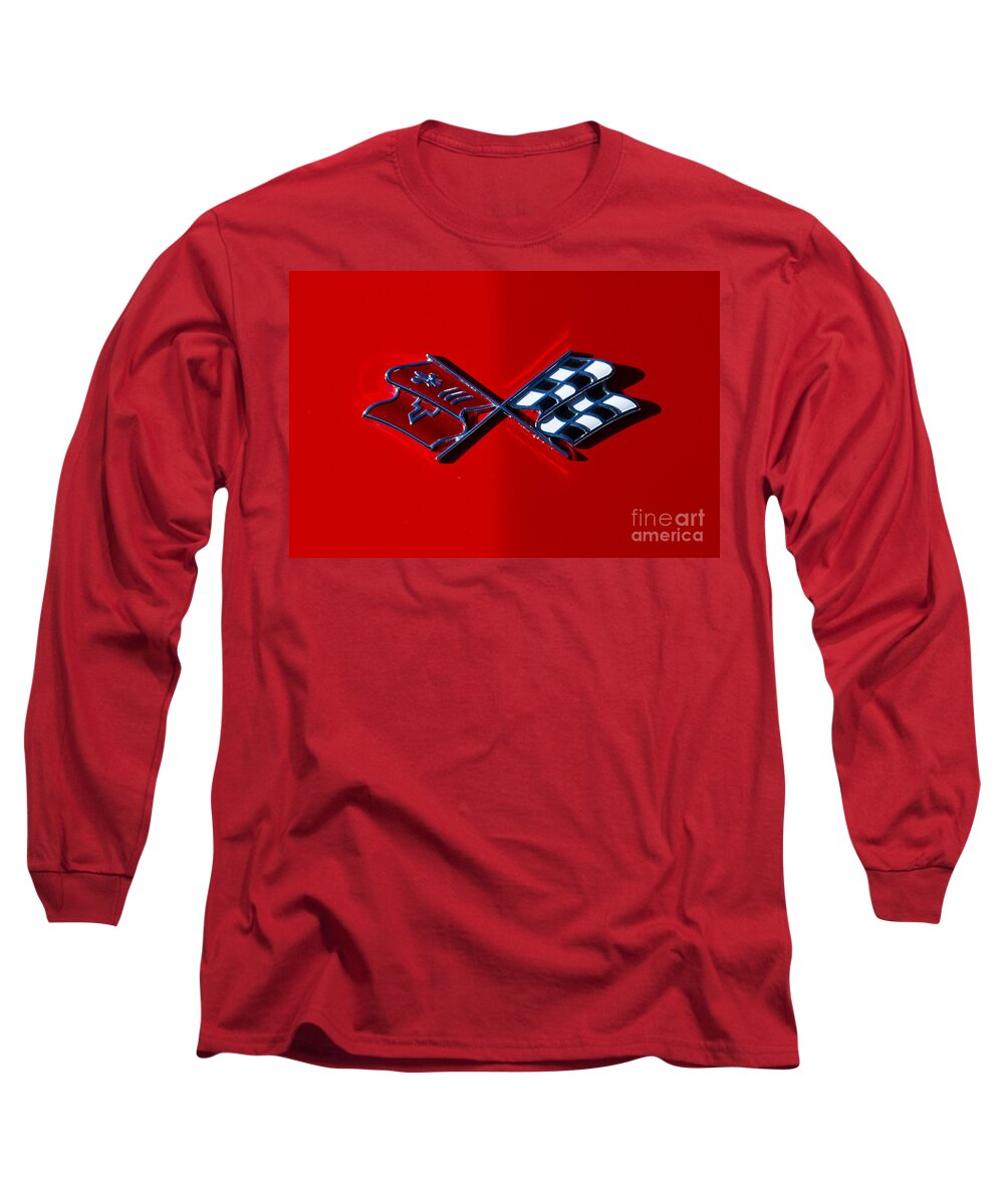 Corvette Long Sleeve T-Shirt featuring the photograph Early C3 Corvette emblem red by Dennis Hedberg