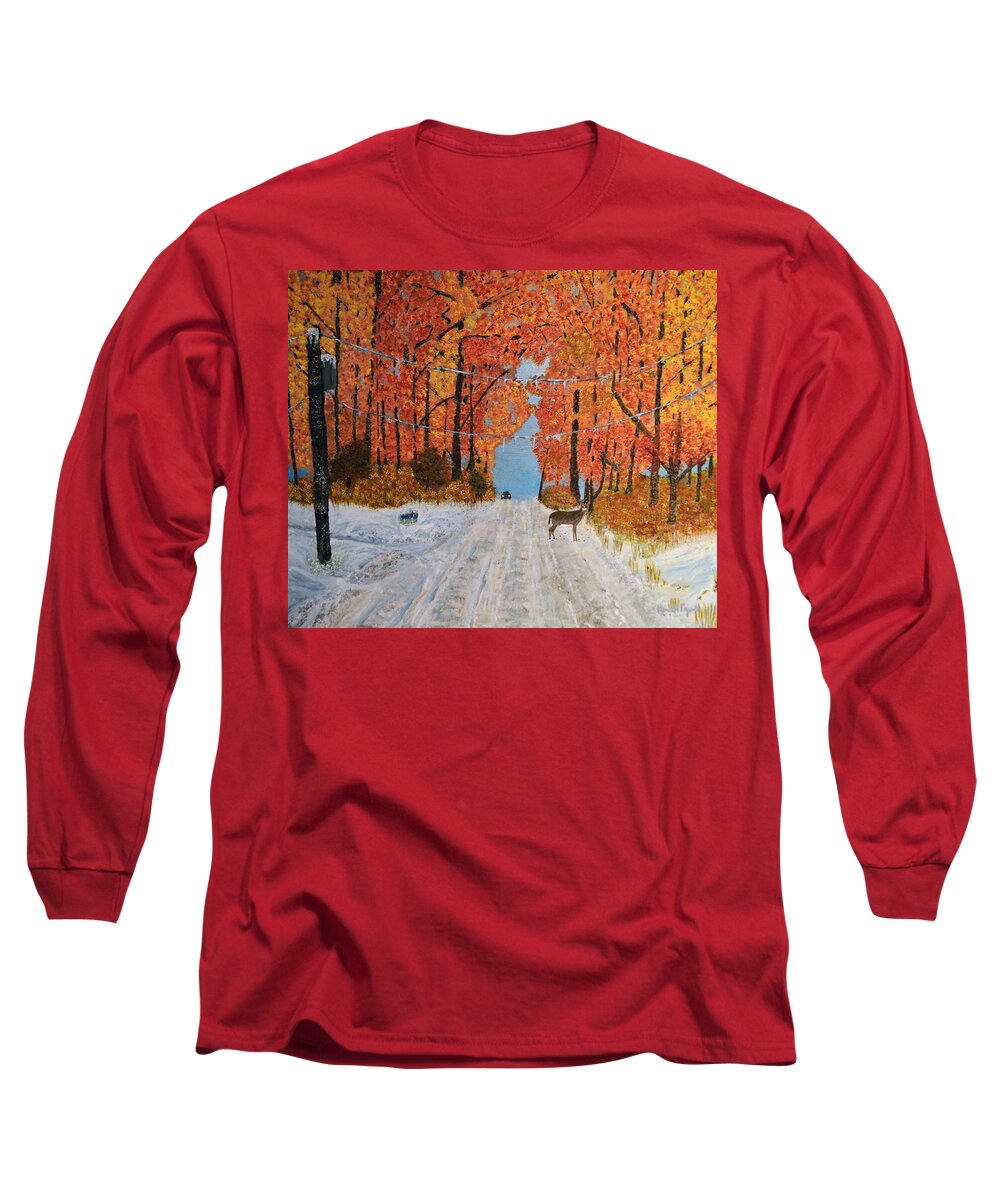 Snow Long Sleeve T-Shirt featuring the painting Early snow by Ken Figurski