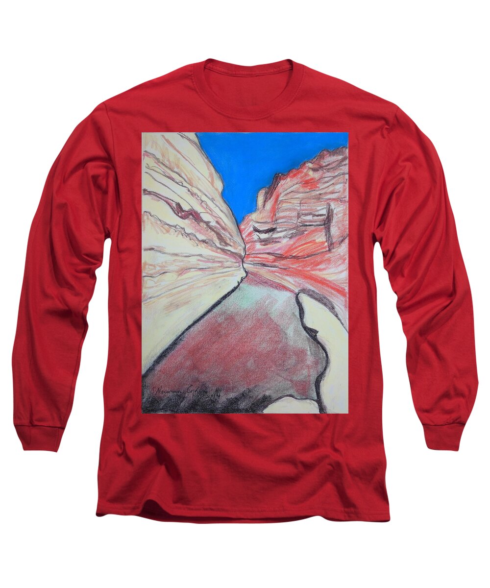 Ein Avdat Long Sleeve T-Shirt featuring the drawing Ein Avdat by Esther Newman-Cohen