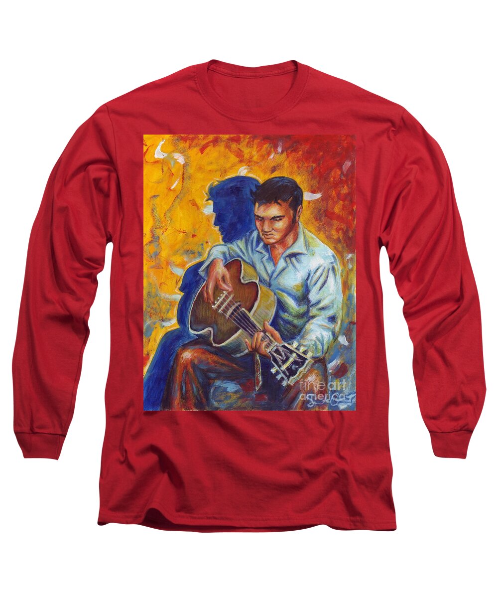 Elvis Presley Long Sleeve T-Shirt featuring the painting Elvis Presley- Shadow Duet by Samantha Geernaert