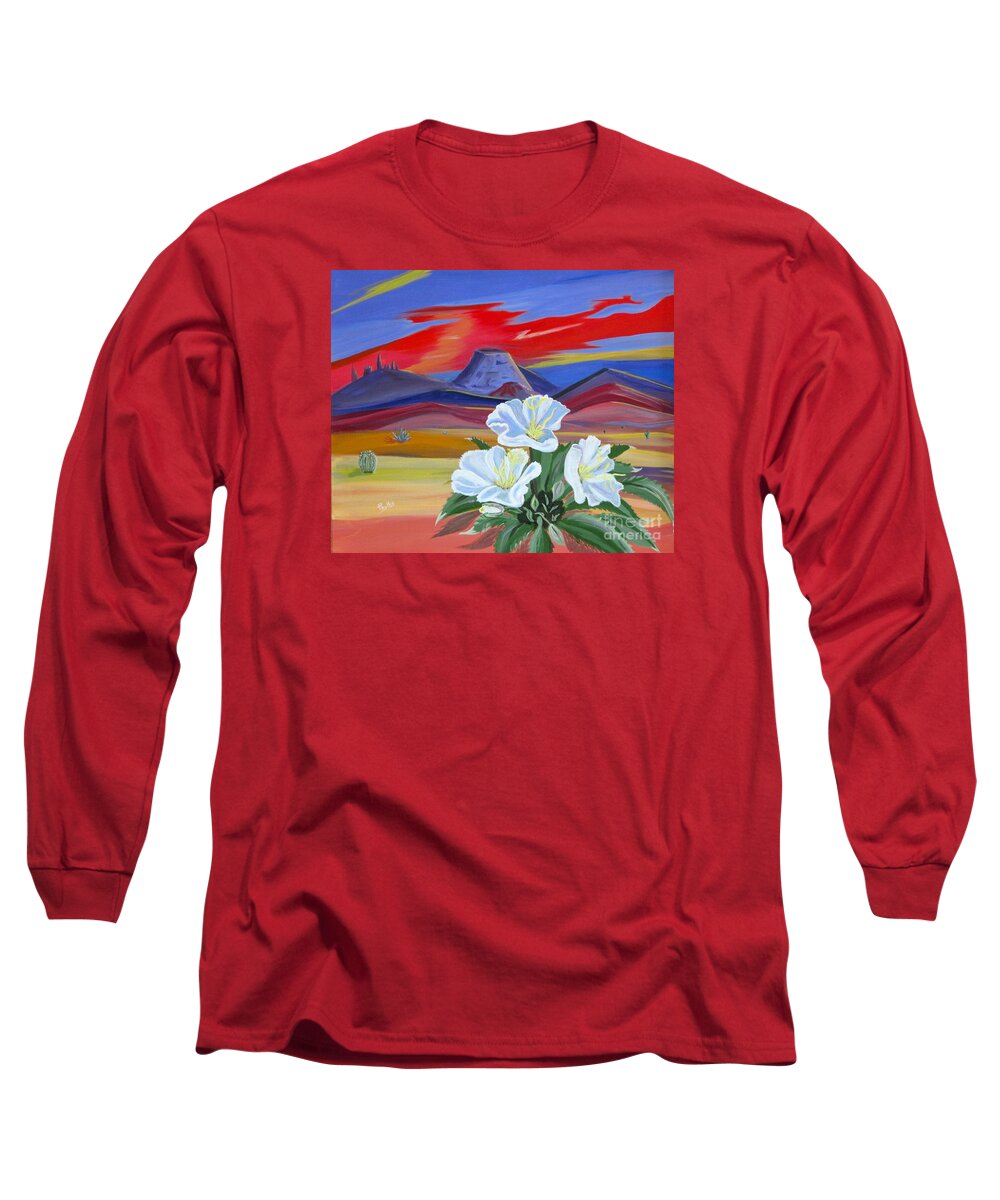 Desert Landscape Long Sleeve T-Shirt featuring the painting Evening Primrose by Phyllis Kaltenbach