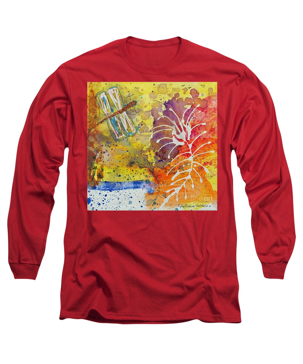 Feather Long Sleeve T-Shirt featuring the painting Feather and Dragonfly by Robin Pedrero
