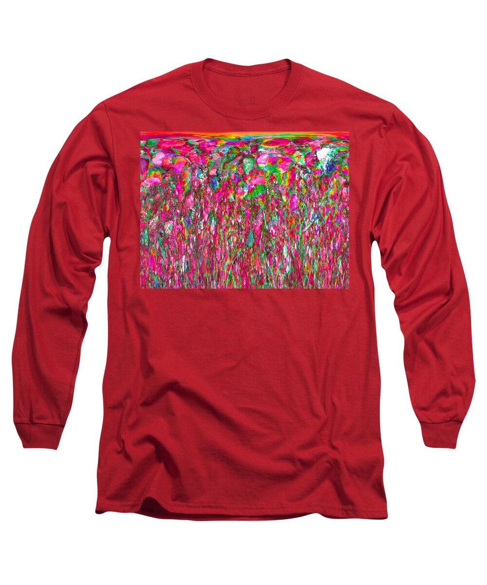 Abstract Long Sleeve T-Shirt featuring the photograph Field of Flowers at Sunset by Stephanie Grant