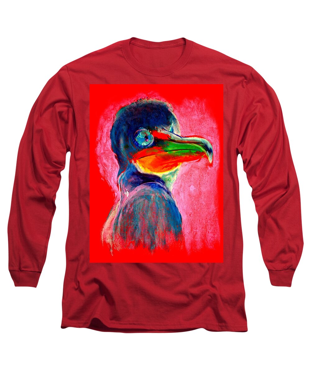 Art Long Sleeve T-Shirt featuring the painting Funky Cormorant Baby Bird Art Print by Sue Jacobi