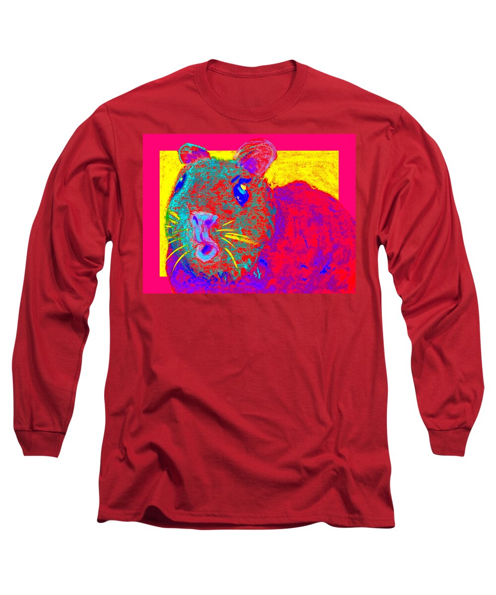 Guinea Pig Long Sleeve T-Shirt featuring the painting Funky Guinea Pig by Sue Jacobi