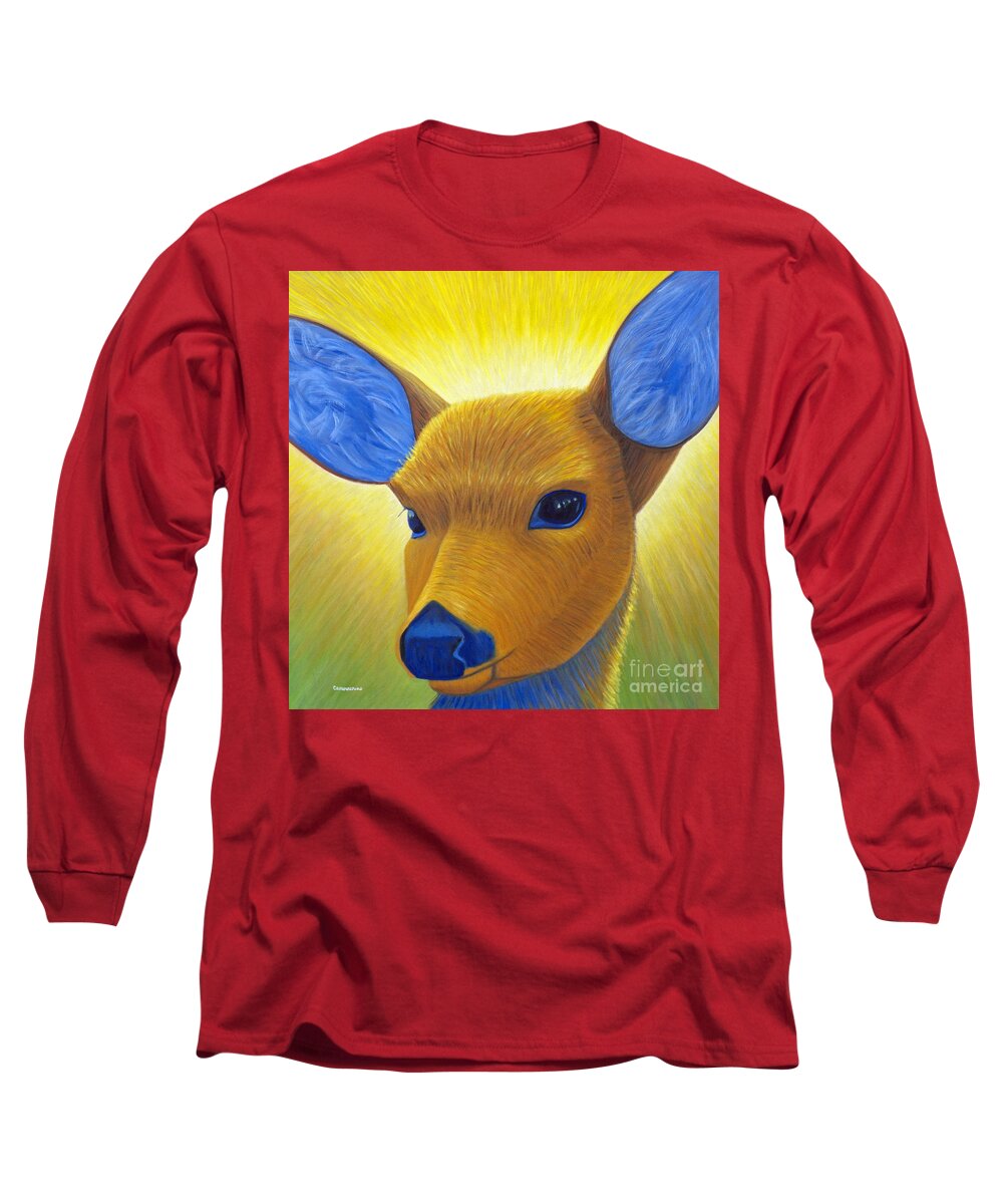 Deer Long Sleeve T-Shirt featuring the painting Golden Healer by Brian Commerford