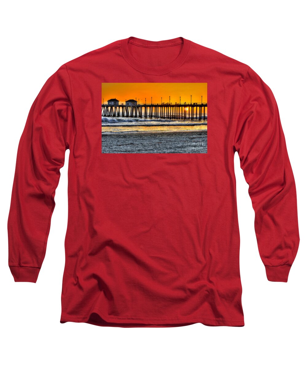 Sun Long Sleeve T-Shirt featuring the photograph Huntington Beach Sunset by Jim Carrell