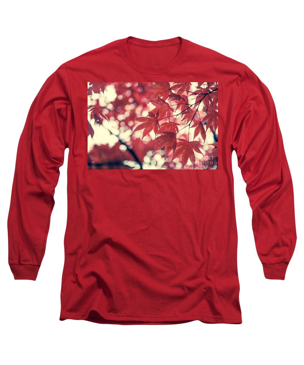 Autumn Long Sleeve T-Shirt featuring the photograph Japanese Maple Leaves - Vintage by Hannes Cmarits