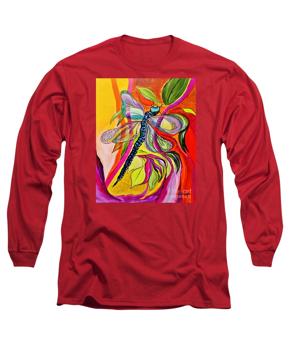 Background Long Sleeve T-Shirt featuring the painting Jenny's Dragonfly in Acrylic by Janice Pariza