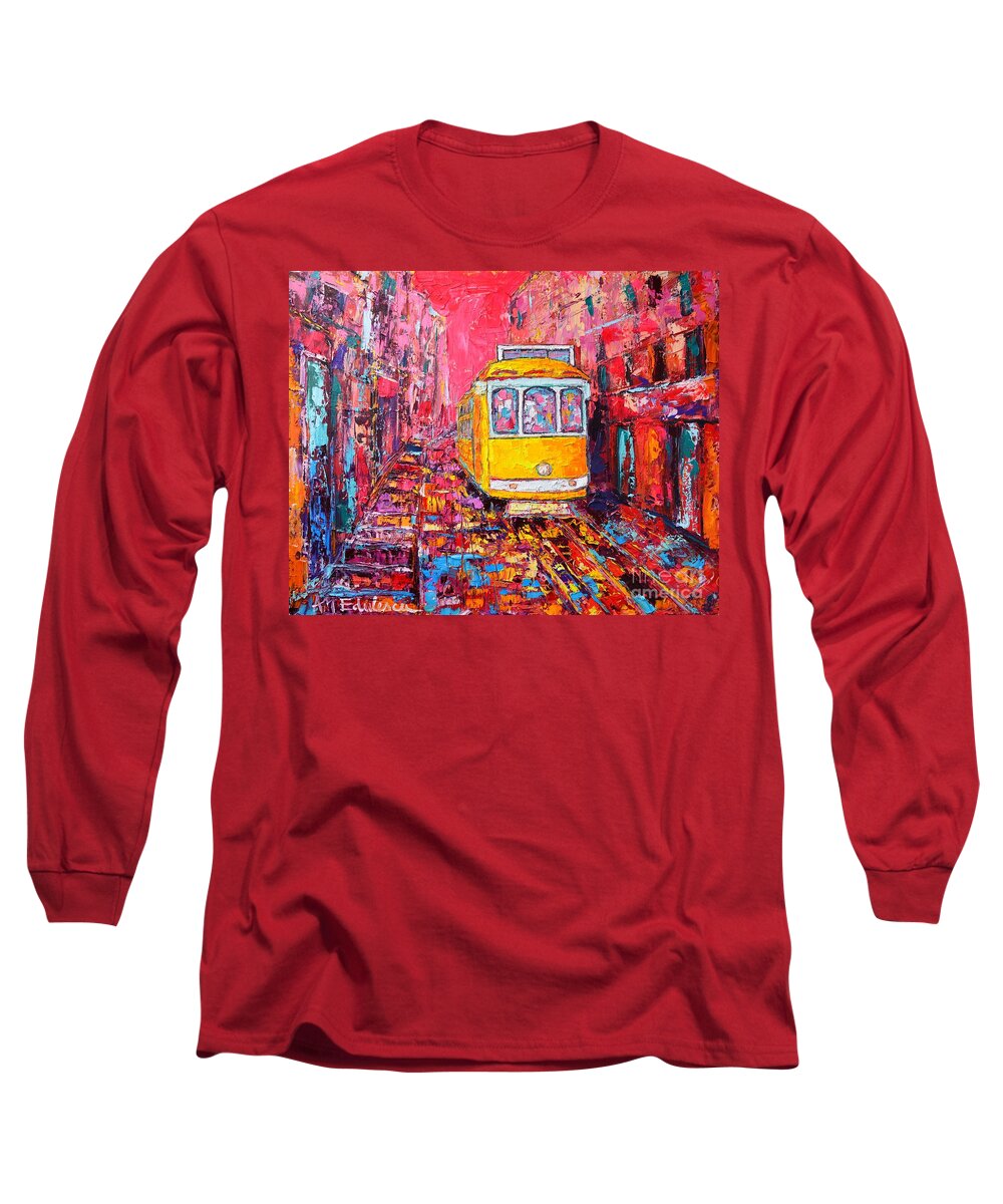 Lisbon Long Sleeve T-Shirt featuring the painting Lisbon Impression by Ana Maria Edulescu