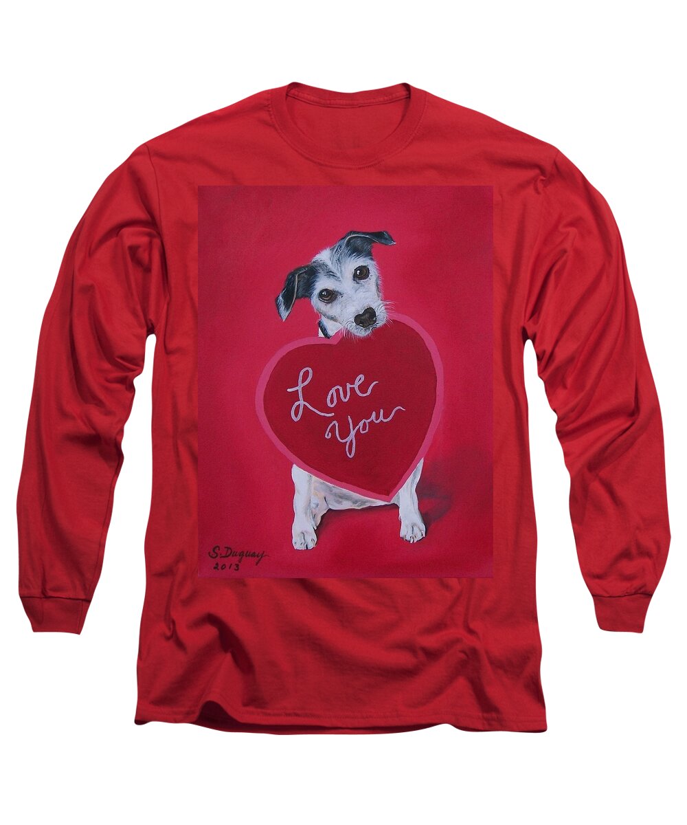  Valentine Long Sleeve T-Shirt featuring the painting Love You by Sharon Duguay