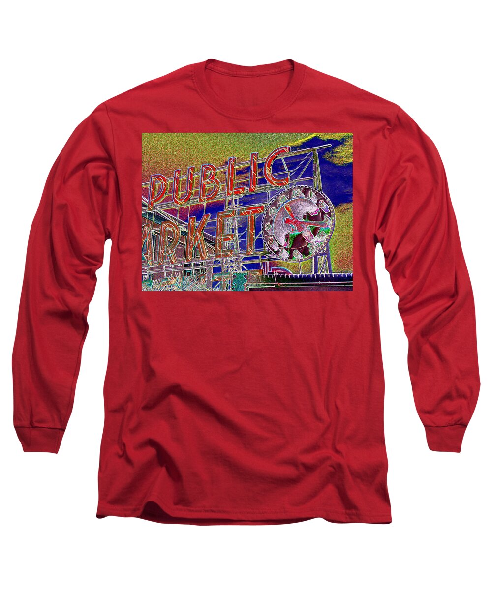 Seattle Long Sleeve T-Shirt featuring the digital art Market Clock 1 by Tim Allen