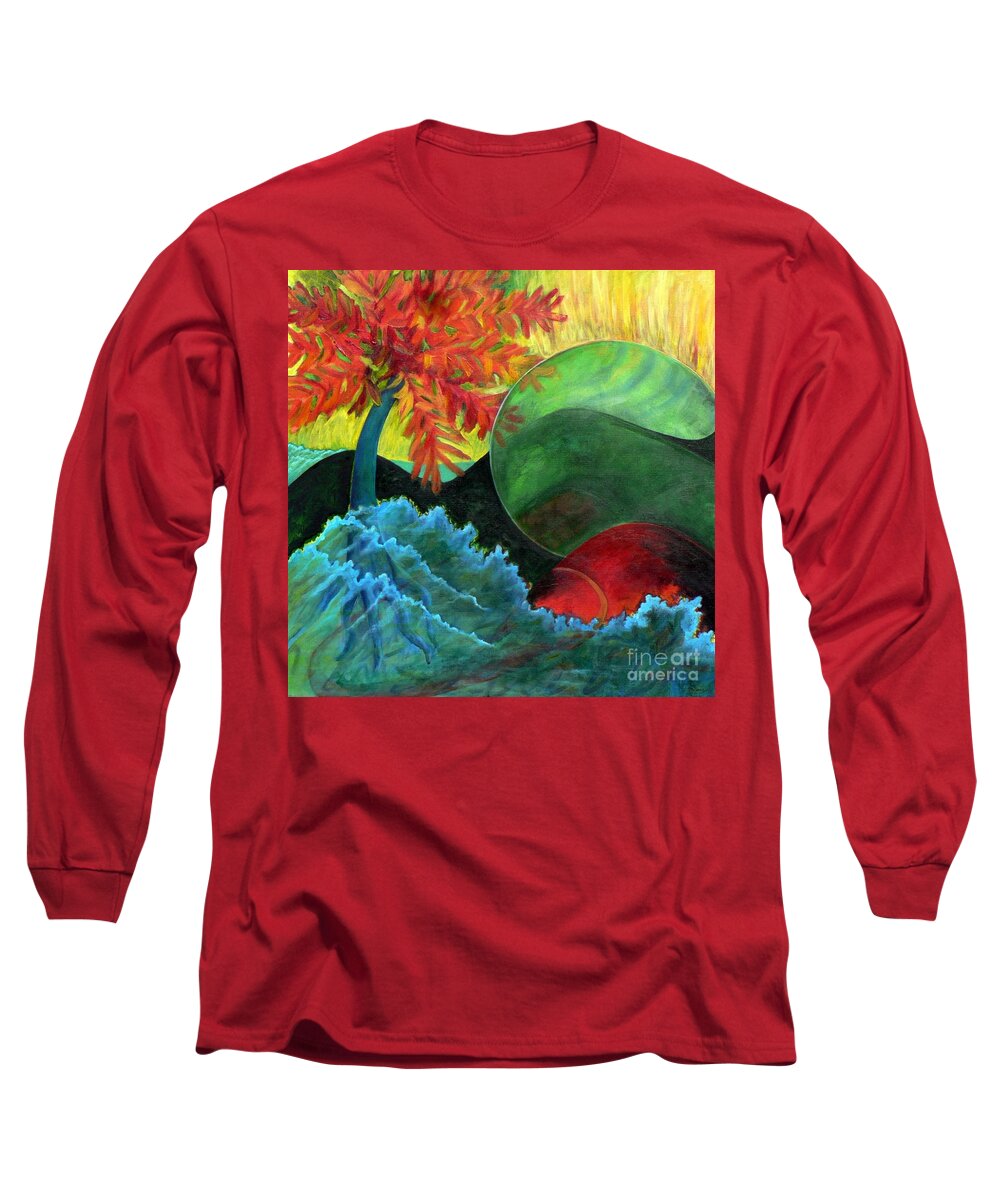Surreal Landscape Long Sleeve T-Shirt featuring the painting Moonstorm by Elizabeth Fontaine-Barr
