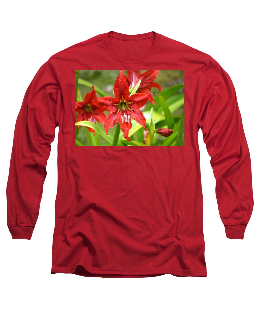 Flower Long Sleeve T-Shirt featuring the photograph My Red Daylily...after the rain by Lehua Pekelo-Stearns