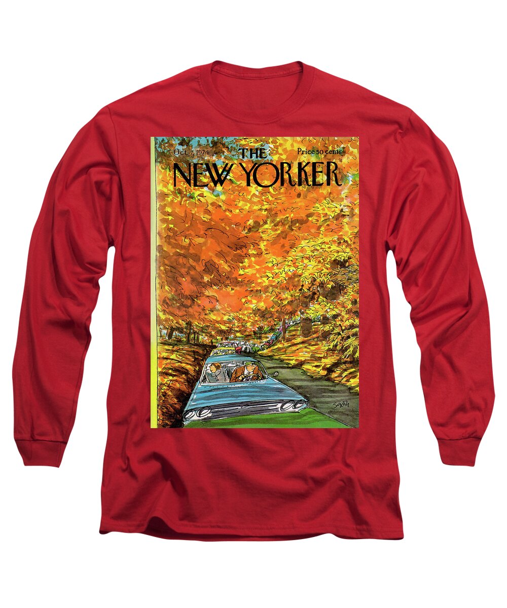 Autumn Long Sleeve T-Shirt featuring the painting New Yorker October 7th, 1974 by Charles Saxon