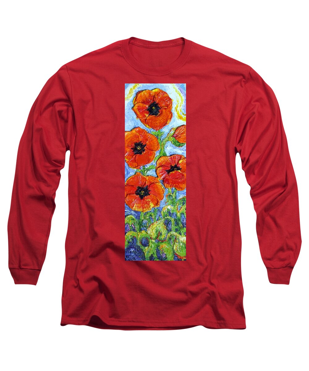 Red Long Sleeve T-Shirt featuring the painting Paris' Red Poppies #1 by Paris Wyatt Llanso