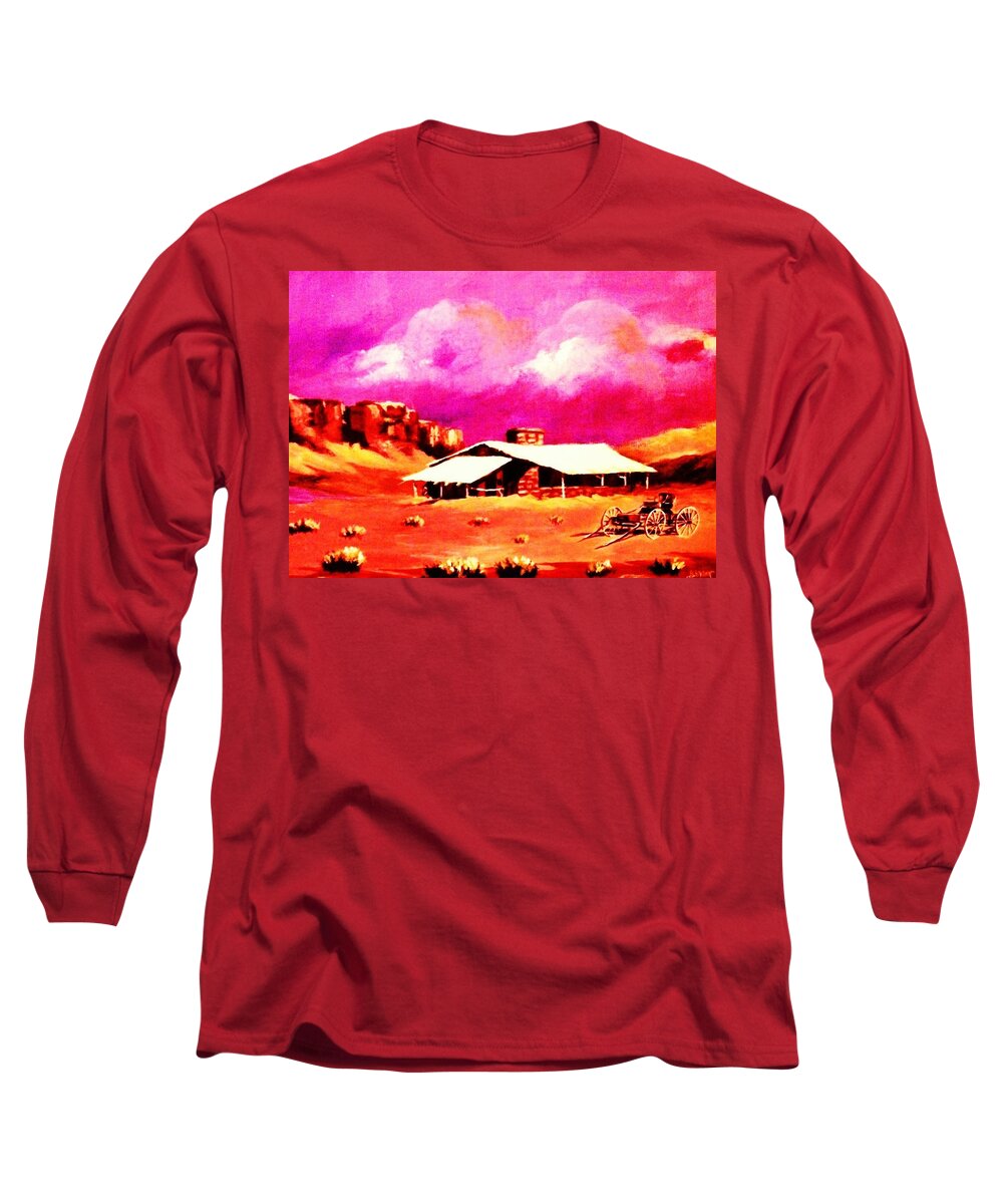 Lone Prairie Homested Long Sleeve T-Shirt featuring the painting Prairie Homestead by Al Brown