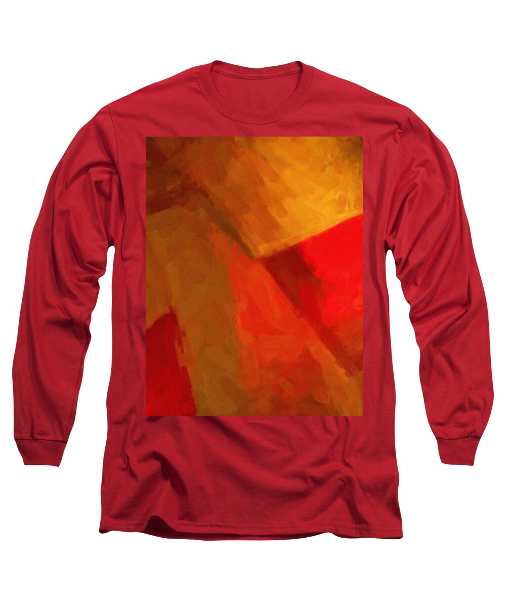 Abstract Long Sleeve T-Shirt featuring the painting Red and Gold 2 by Michael Pickett