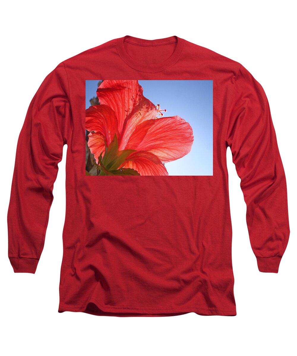 Red Long Sleeve T-Shirt featuring the photograph Red Flower in the Sun by Jan Marvin Studios by Jan Marvin