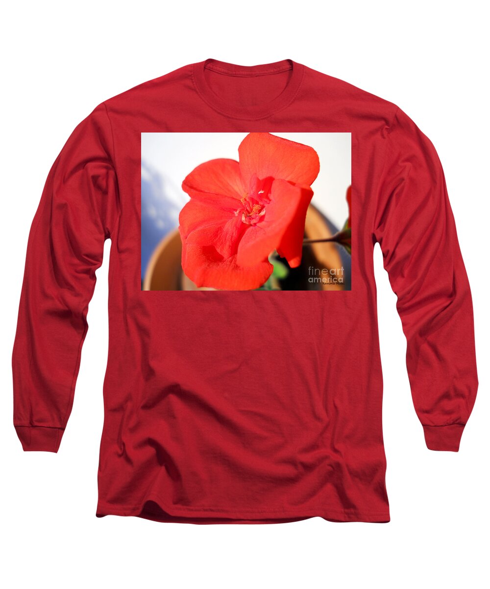 Red Flower Long Sleeve T-Shirt featuring the photograph Red Geranium by Ramona Matei