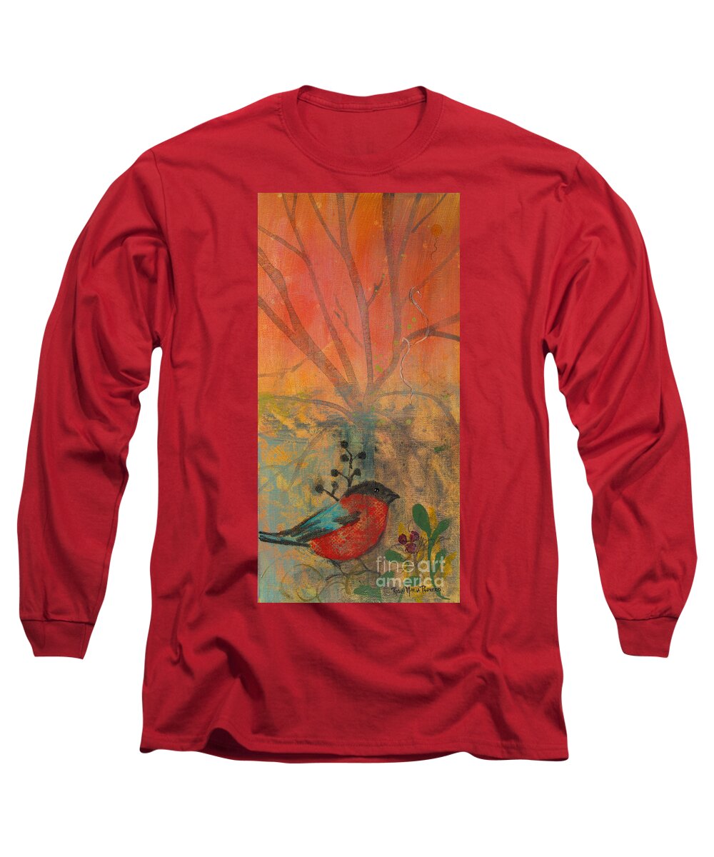 Red Long Sleeve T-Shirt featuring the painting Red Peace Bird by Robin Pedrero