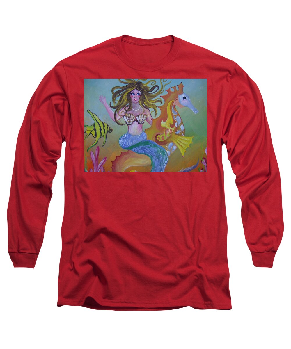 Seahorse Long Sleeve T-Shirt featuring the painting Sea Taxi by Leslie Manley