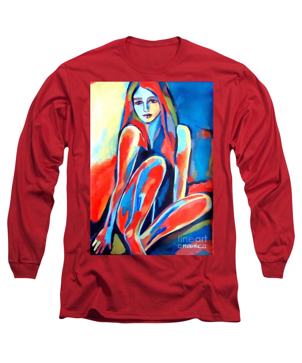 Nude Figures Long Sleeve T-Shirt featuring the painting Serene thoughts by Helena Wierzbicki