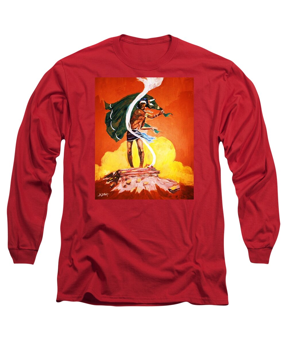 Plains Indian Long Sleeve T-Shirt featuring the painting Signal from the Mesa by Al Brown
