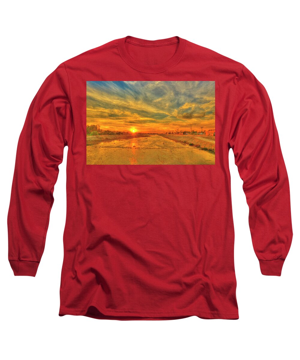 Sunset Long Sleeve T-Shirt featuring the digital art Stormy Sunset over Santa Ana River by Angela Stanton
